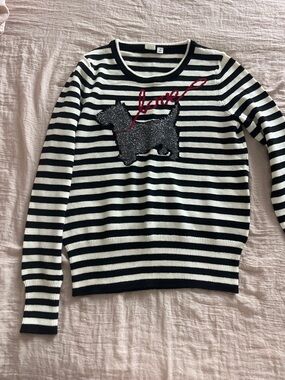 Striped Black & White Sweater with Sequin Scottie Dog